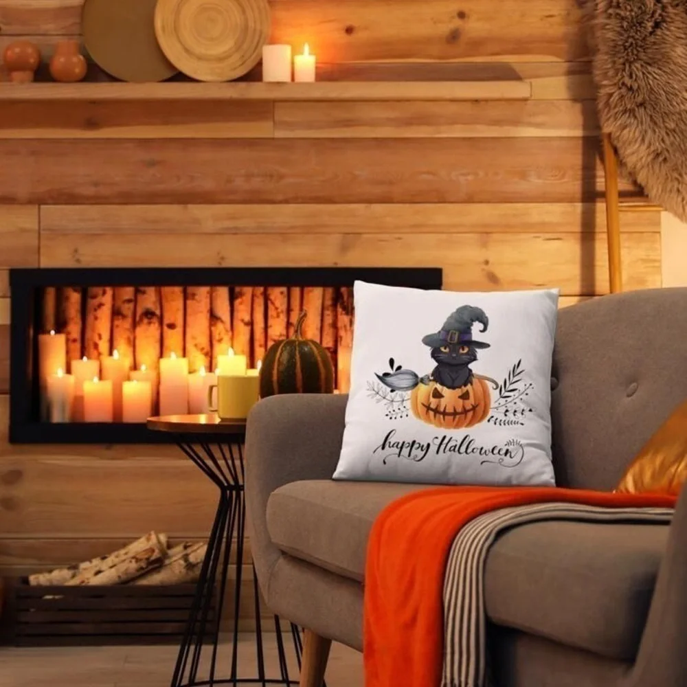 HAPPY HALLOWEEN KITTY PILLOW COVER